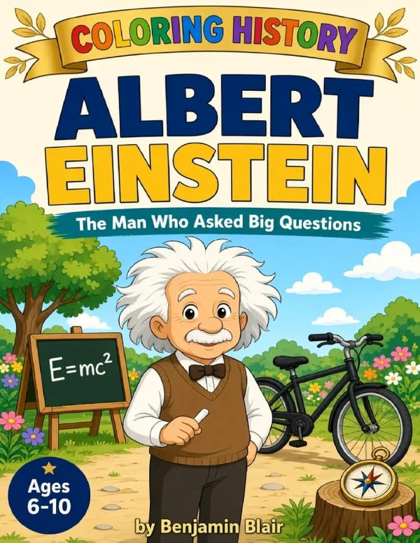 Coloring History book cover: Albert Einstein, The Man Who Asked Big Questions